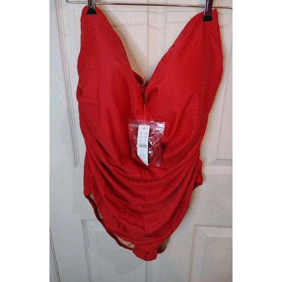 NWT J. Crew Ruched Bandeau One-Piece Swimsuit With Removable Straps Red Size 24 - Picture 5 of 5